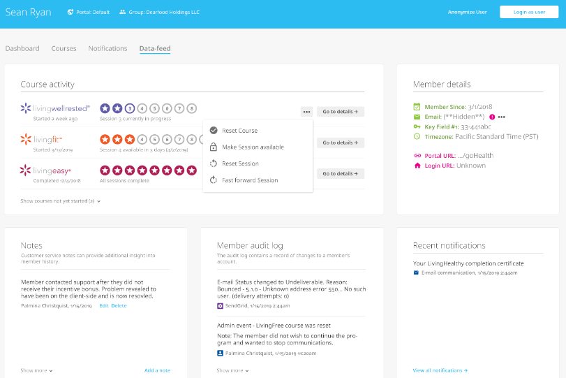 dashboard course actions